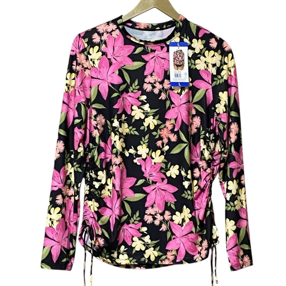 SOLD! DO NOT BUY!! Hurley Women’s UPF 50+ Rash Guard Sun Shirt Black Floral Long